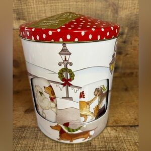 Pier 1 Park Avenue Puppies Musical ROTATING Cookie Tin Christmas Dogs See VIDEO